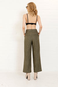 Wide-Leg Wool Blend Trousers - Olive